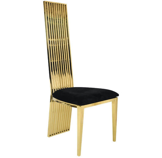 Black Cushion Linear Gold Stainless Steel High Back Chairs