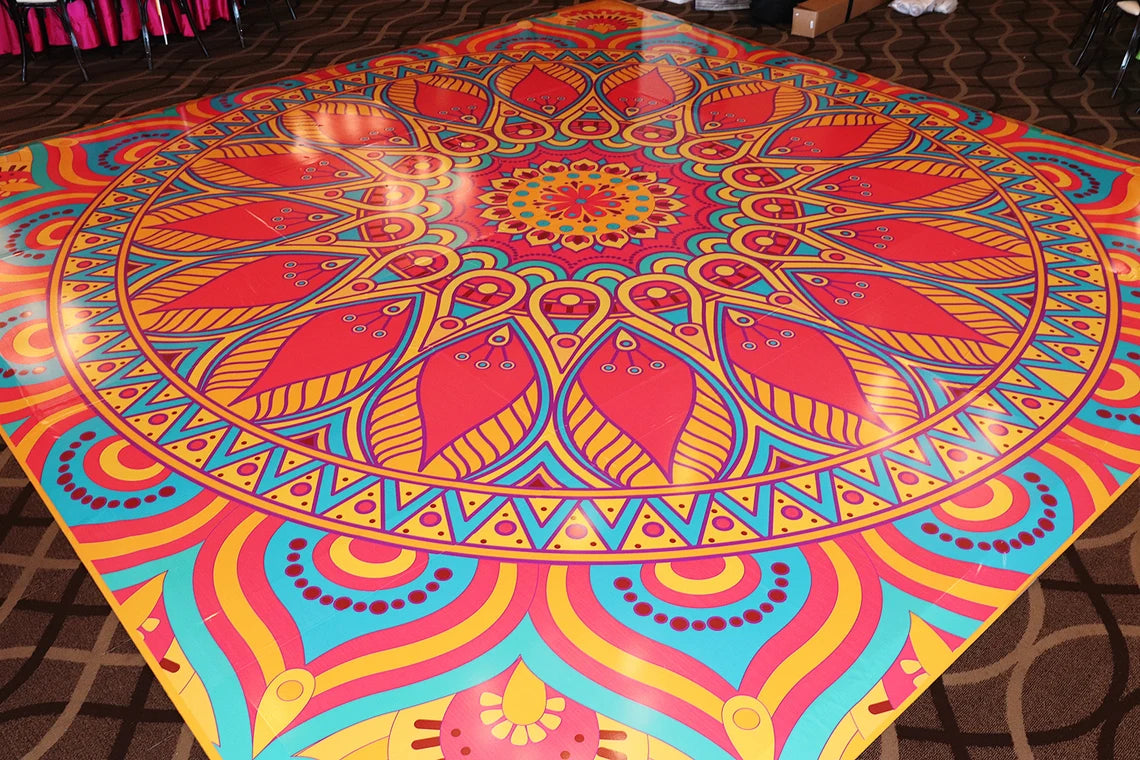 Custom Decal Dance Floor Wrap Gloss Removable Vinyl Indian Sangeet Ceremony Wedding Mehdi Mandala Full Color Print - Custom Decal Floor Wrap