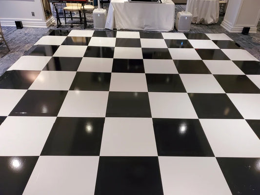 Checkered Pink Ivory Black & White Vinyl Dance Floor Wrap