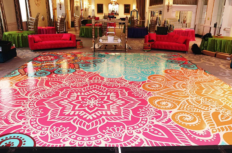 Custom Decal Dance Floor Wrap Gloss Removable Vinyl Indian Sangeet Ceremony Wedding Mehdi Mandala Full Color Print - Custom Decal Floor Wrap