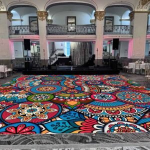 Mandala Sangeet Ceremony Floor Wrap | Custom Indian Wedding Dance Floor Vinyl | Removable Gloss Decal for Mehndi & Traditional Celebrations