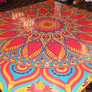 Mandala Sangeet Ceremony Floor Wrap | Custom Indian Wedding Dance Floor Vinyl | Removable Gloss Decal for Mehndi & Traditional Celebrations