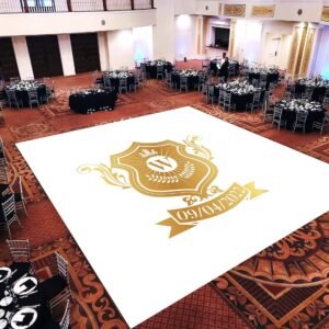 Custom Decal Dance Floor Wrap Gloss White Removable Vinyl with Printed Initial Monogram Logo Design in The Center Wedding Sticker Print Wrap