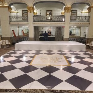 Custom Floor Wrap / Decal For Wedding - Full Marble Checkerboard Print with Center Monogram