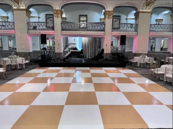 Custom Floor Wrap / Decal For Wedding - Gold & White Checker Print Floor Wrap