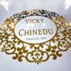 Custom Decal Dance Floor Wrap Gloss White Removable Vinyl with Metallic Shiny Chrome Gold Foil Monogram Logo Design in Center for Wedding