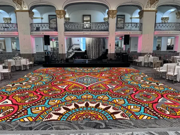 Mandala Sangeet Ceremony Floor Wrap | Custom Indian Wedding Dance Floor Vinyl | Removable Gloss Decal for Mehndi & Traditional Celebrations