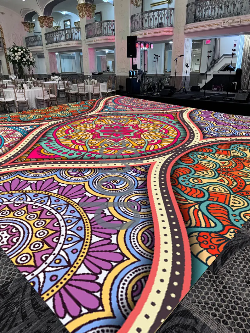Mandala Sangeet Ceremony Floor Wrap | Custom Indian Wedding Dance Floor Vinyl | Removable Gloss Decal for Mehndi & Traditional Celebrations