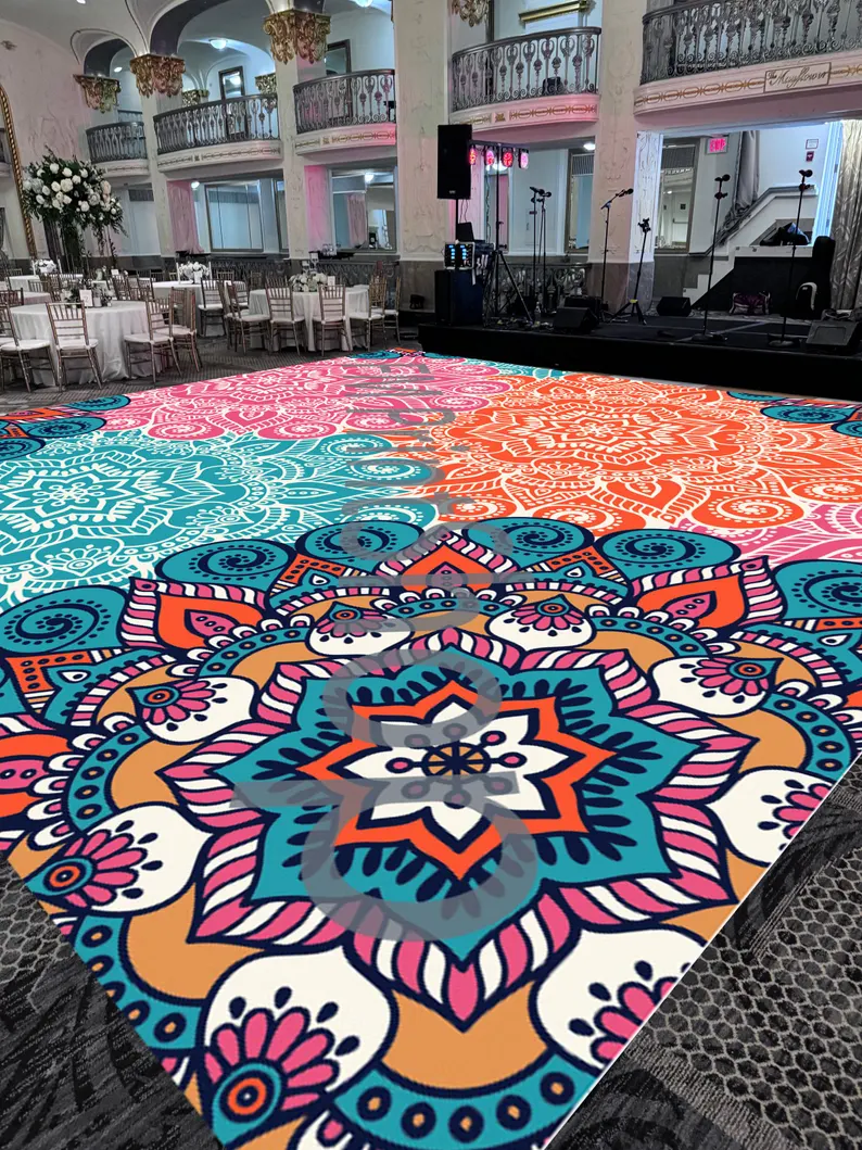 Mandala Sangeet Ceremony Floor Wrap | Custom Indian Wedding Dance Floor Vinyl | Removable Gloss Decal for Mehndi & Traditional Celebrations