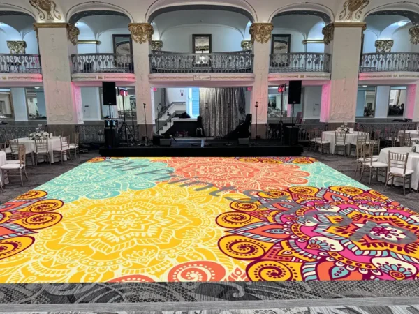 Mandala Sangeet Ceremony Floor Wrap | Custom Indian Wedding Dance Floor Vinyl | Removable Gloss Decal for Mehndi & Traditional Celebrations
