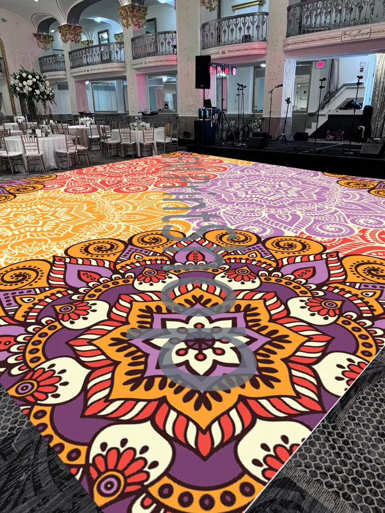 Mandala Sangeet Ceremony Floor Wrap | Custom Indian Wedding Dance Floor Vinyl | Removable Gloss Decal for Mehndi & Traditional Celebrations - Image 2