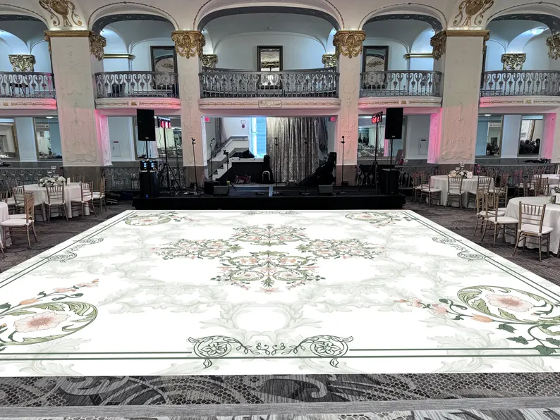 Mandala Sangeet Ceremony Floor Wrap | Custom Indian Wedding Dance Floor Vinyl | Removable Gloss Decal for Mehndi & Traditional Celebrations