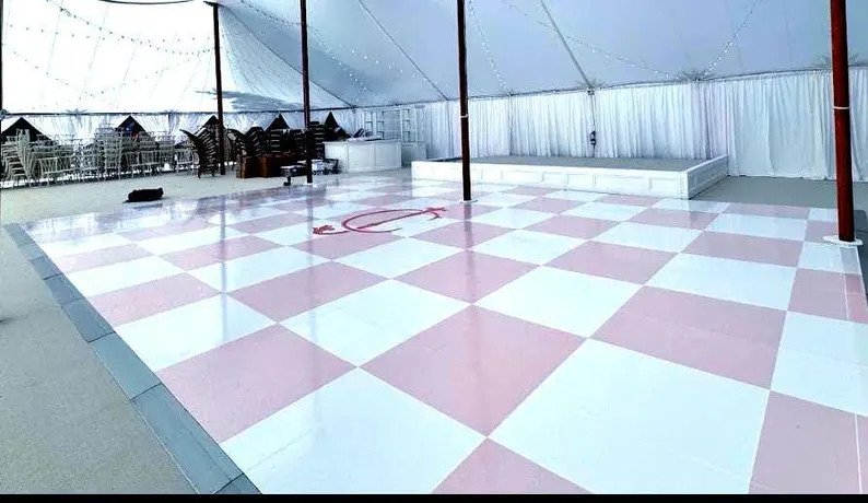 Checkered Pink, Green, Black & White Vinyl Dance Floor Wrap—Custom Color Print Checkered Floor Wrap - Custom Removable Easy Peel Floor Wrap