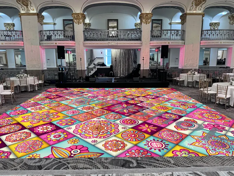 Mandala Sangeet Ceremony Floor Wrap | Custom Indian Wedding Dance Floor Vinyl | Removable Gloss Decal for Mehndi & Traditional Celebrations