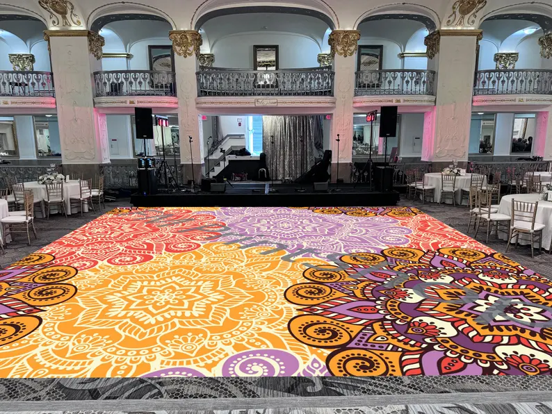 Mandala Sangeet Ceremony Floor Wrap | Custom Indian Wedding Dance Floor Vinyl | Removable Gloss Decal for Mehndi & Traditional Celebrations