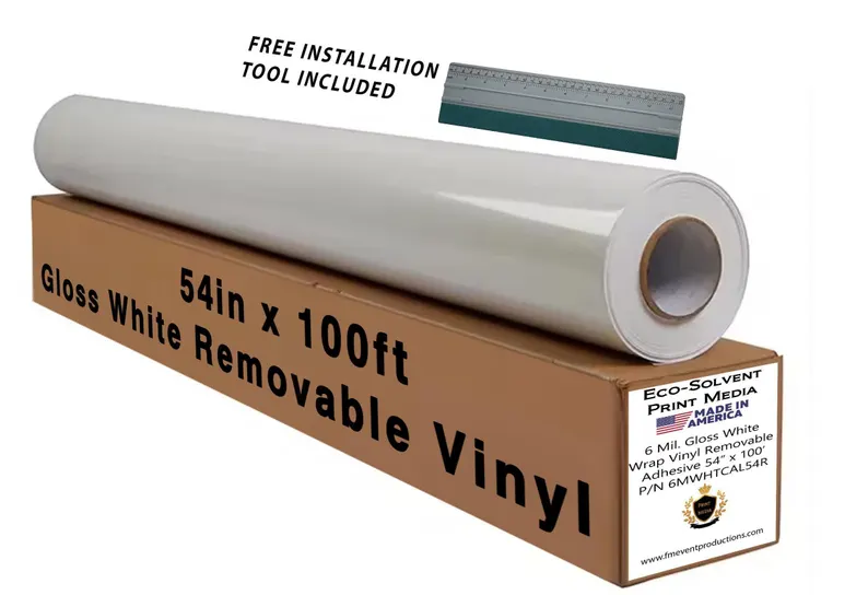 Gloss white removable vinyl floor wrap 54" x 100’ | 20ft x 20ft wedding decal dance floor wrap | 54 inches by 100 feet roll w/ free squeegee