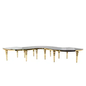 Luxury Black Serpentine Banquet Table with Gold Legs